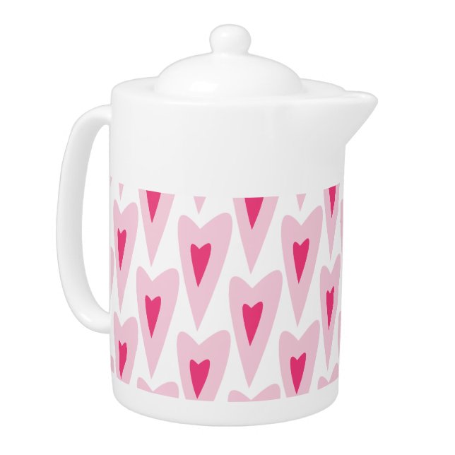 Pink Heart Valentines Water Bottle Teapot (Left)