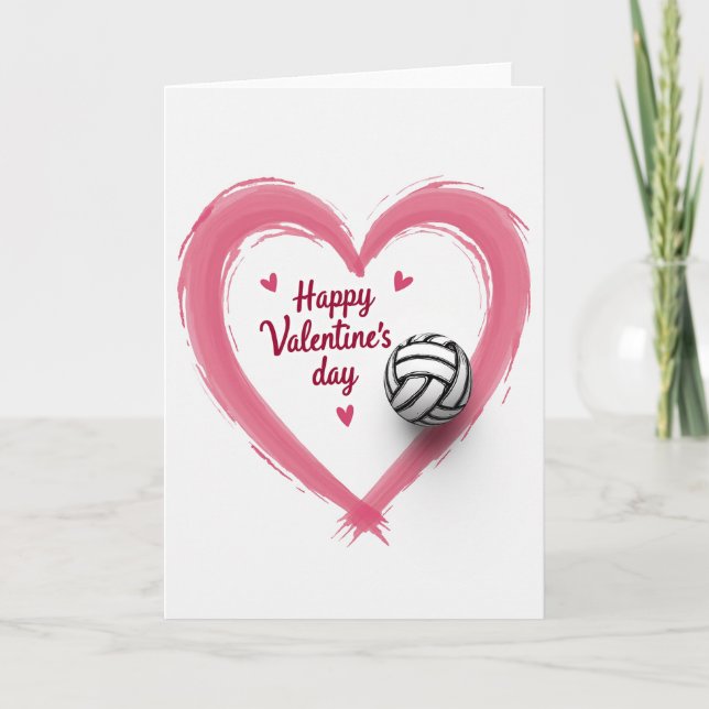 Pink Heart Volleyball Love Card (Front)
