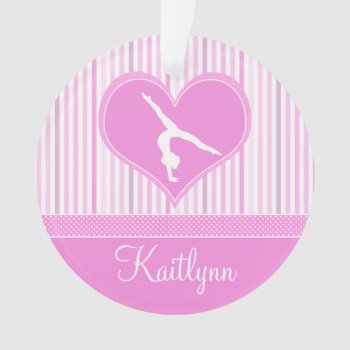 Pink Heart W/ White Stripes And Polka-dot Gymnast Ornament by GollyGirls at Zazzle