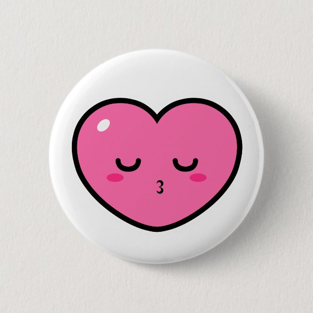 Pink Heart Waiting For a Kiss Button (Front)