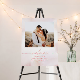 Pink Heart & Watercolor Photo Wedding Welcome Foam Board