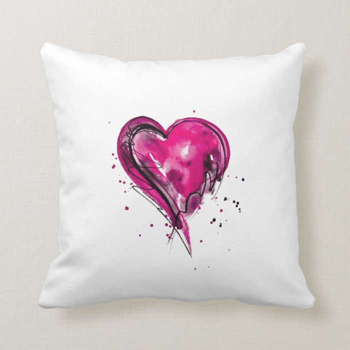 Pink Heart Watercolor Pillow