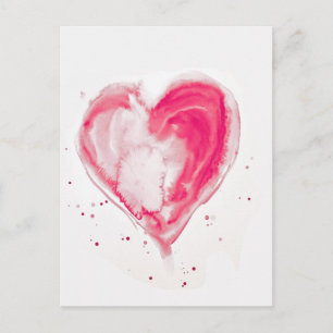 Pink Heart Watercolor Postcard
