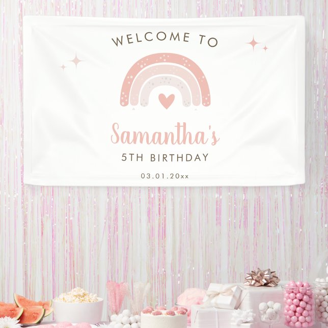 Pink Heart Watercolor Rainbow Birthday Welcome Banner (Creator Uploaded)