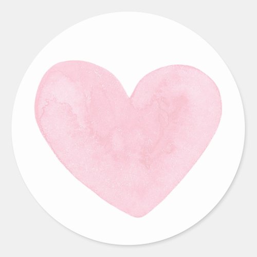 Pink heart watercolor Valentine Romantic wedding Classic Round Sticker