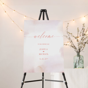 Pink Heart & Watercolor Wash Wedding Welcome Foam Board