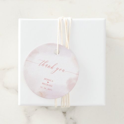 Pink Heart  Watercolor Wedding Thank you Photo Favor Tags