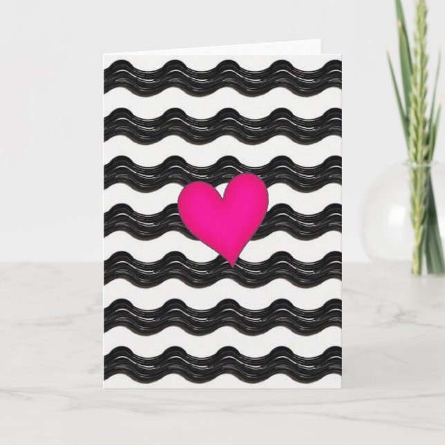 Pink Heart Wavy Lines Card (Front)