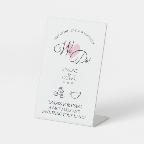 Pink Heart We Do Wedding Elegant Sanitizer Notice Pedestal Sign