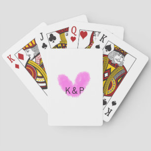 Pink heart wedding couple name letter monogram rom poker cards