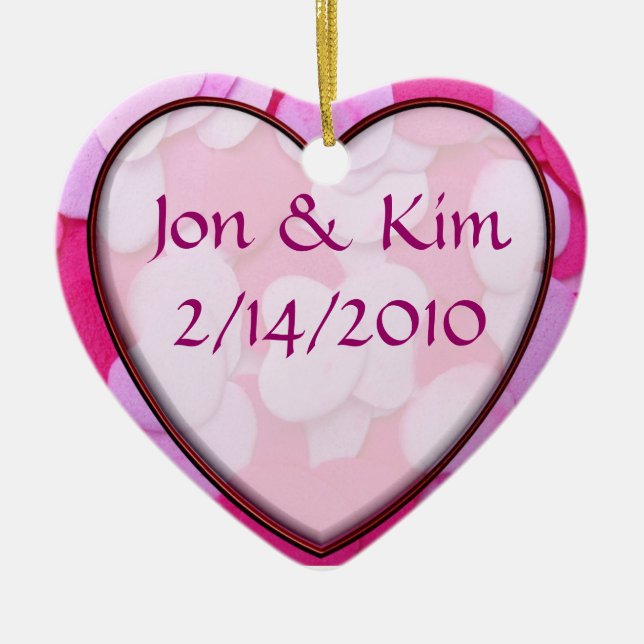 Pink Heart Wedding Favor Ornament Gift (Front)