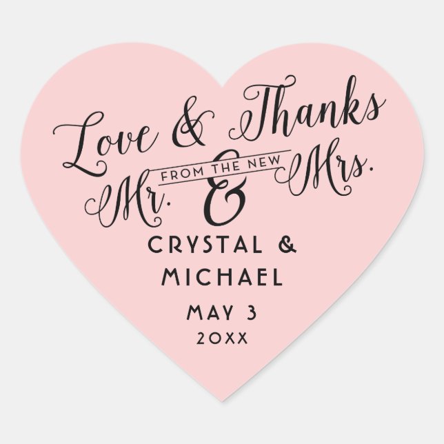 Pink Heart Wedding Favor Thank You Stickers (Front)