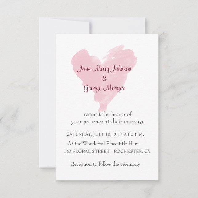 Pink heart Wedding Invitation (Front)