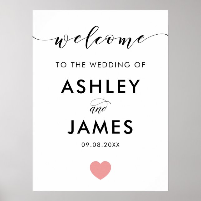 Pink Heart Wedding Welcome Sign (Front)