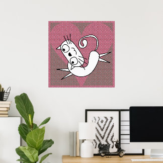 Pink Heart White Kitty Print