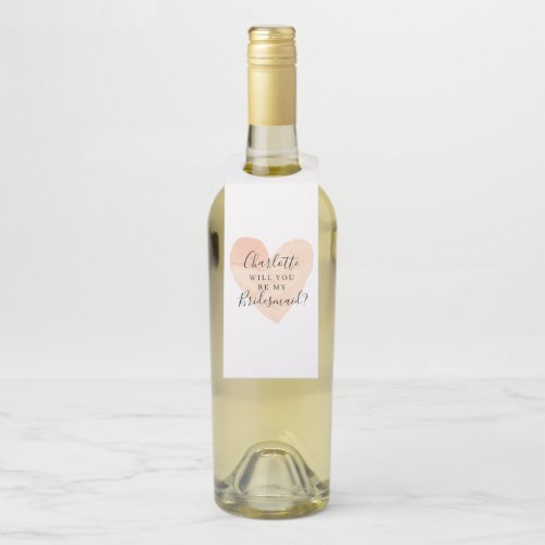 Pink Heart Will You Be My Bridesmaid Bottle Tags