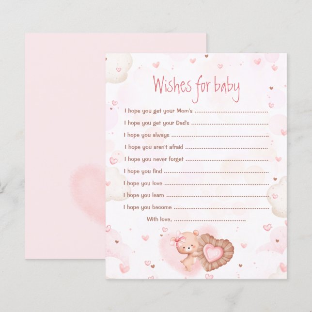 Pink Heart Wishes For Baby Baby Shower Game (Front/Back)