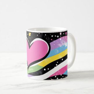 pink heart with a thick black outline, centered coffee mug