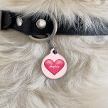 Pink Heart With Custom Name Over Pet ID Tag<br><div class="desc">Destei's pink heart shape illustration on a light pink background color. On the heart there is a personalizable text area for a name. On the other side there is a personalizable text area for a phone number together with more pink hearts.</div>