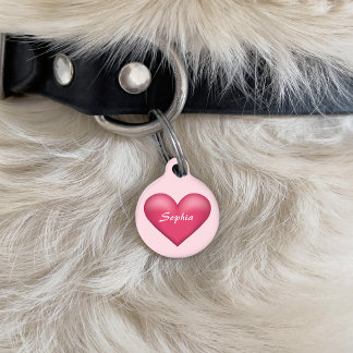 Pink Heart With Custom Name Over Pet ID Tag