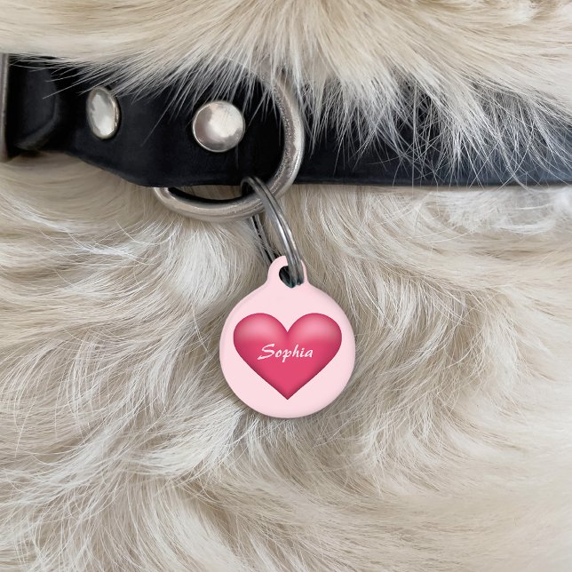 Pink Heart With Custom Name Over Pet ID Tag (Creator Uploaded)