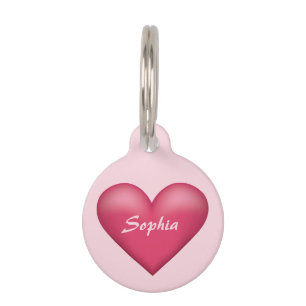 Pink Heart With Custom Name Over Pet ID Tag
