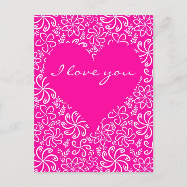 Pink Heart with flowers Postcard (Front)