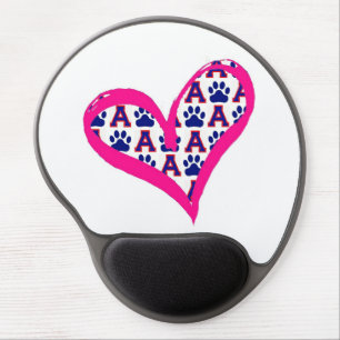 Pink Heart with paws and A's Gel Mouse Pad