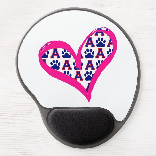 Pink Heart with paws and A's Gel Mouse Pad (Front)