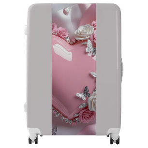Pink Heart with Roses & Butterflies Romantic Luggage