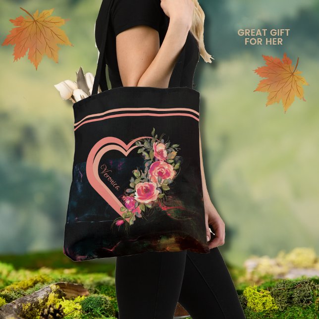 Pink Heart with Roses Tote Bag (Pink Heart with Roses Tote)