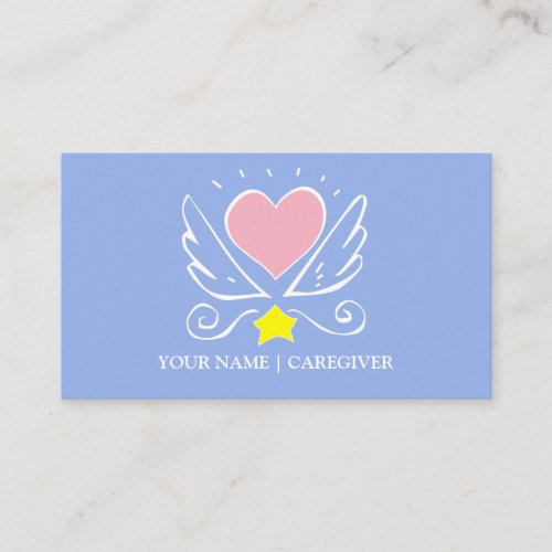 Pink Heart With Wings Caregiver On Blue Business Card