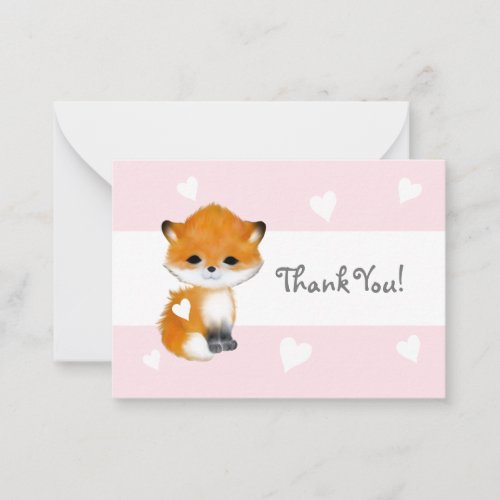 Pink Heart Woodland Animal Fox Thank You Notecards