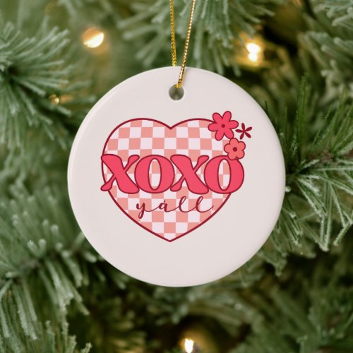 Pink Heart Xoxo Hugs and Kisses Ceramic Ornament