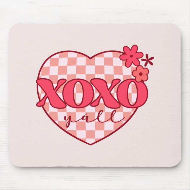 Pink Heart Xoxo Hugs and Kisses Mouse Pad (Front)