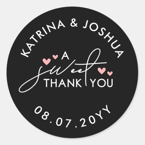 Pink Hearts A Sweet Thank You Wedding Favor Classic Round Sticker