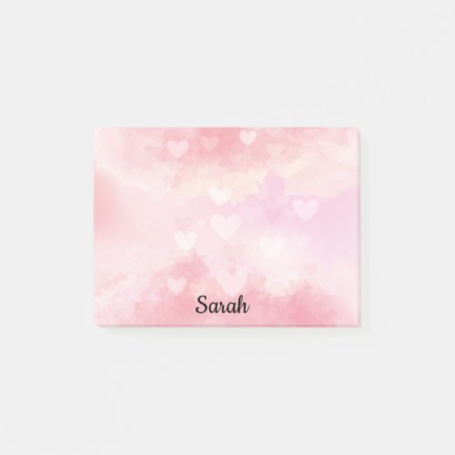 Pink Hearts Add Name Cute Office Gift Post_it Notes