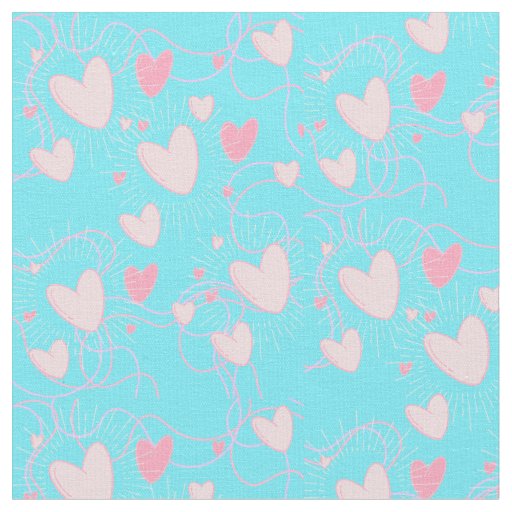 pink hearts and aqua  fabric
