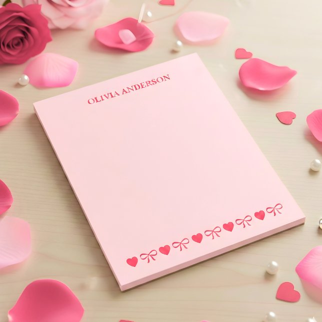Pink Hearts and Bows Valentines Day Personalized  Notepad (Creator Uploaded)