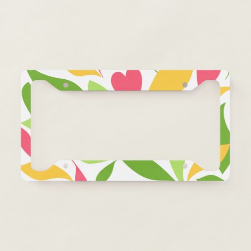 Pink Hearts and Colored Leaves Pattern License Plate Frame