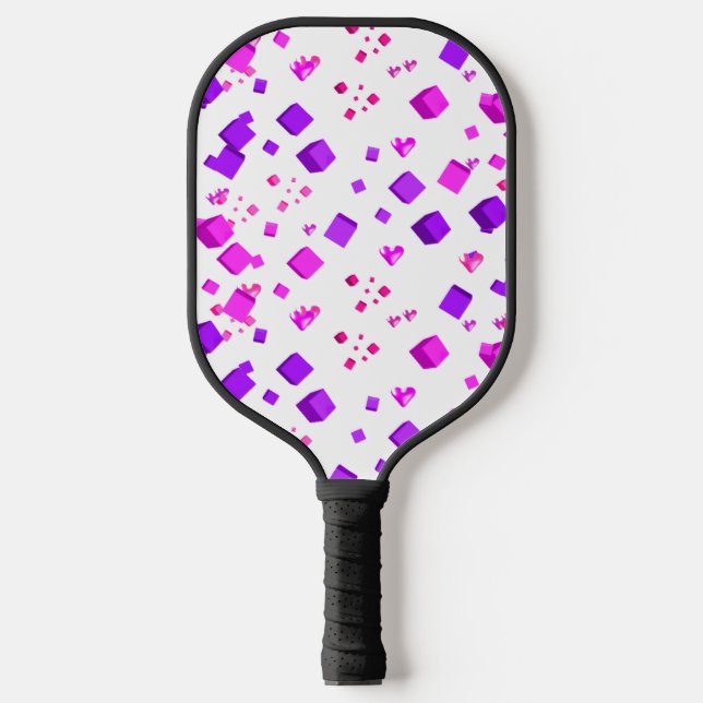 Pink Hearts and Cubes Pickleball Paddle (Front)