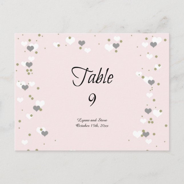 Pink Hearts and Dots Table Seating Card (Front)