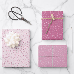 Pink Hearts and Dots Valentines Day Wrapping Paper Sheets