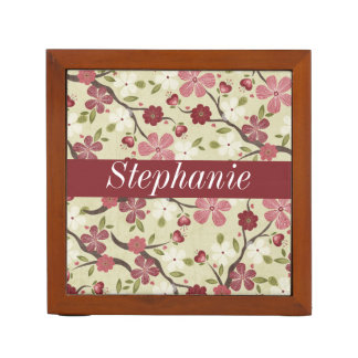 Pink Hearts and Flower Personalized Desk Organizer