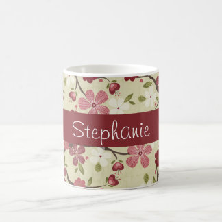 Pink Hearts and Flowers Personalized Coffee Mug