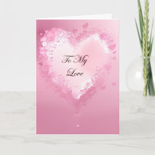 Pink Hearts and Flowers Valentine's Day Holiday Card (Front)