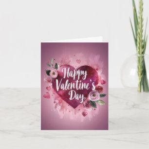 Pink Hearts and Flowers Valentine's Greeting Card