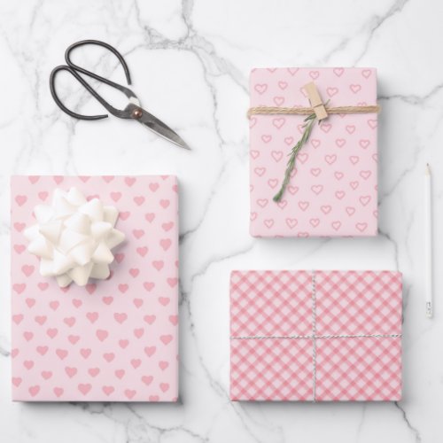 Pink Hearts and Gingham Wrapping Paper Sheets