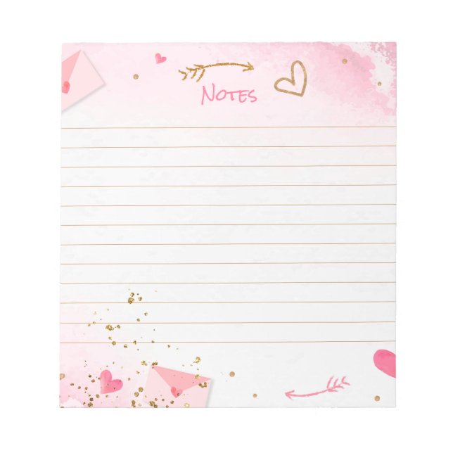 Pink Hearts and Glitter Tear Away Notepad (Front)