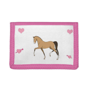 pink hearts and horses trifold wallet